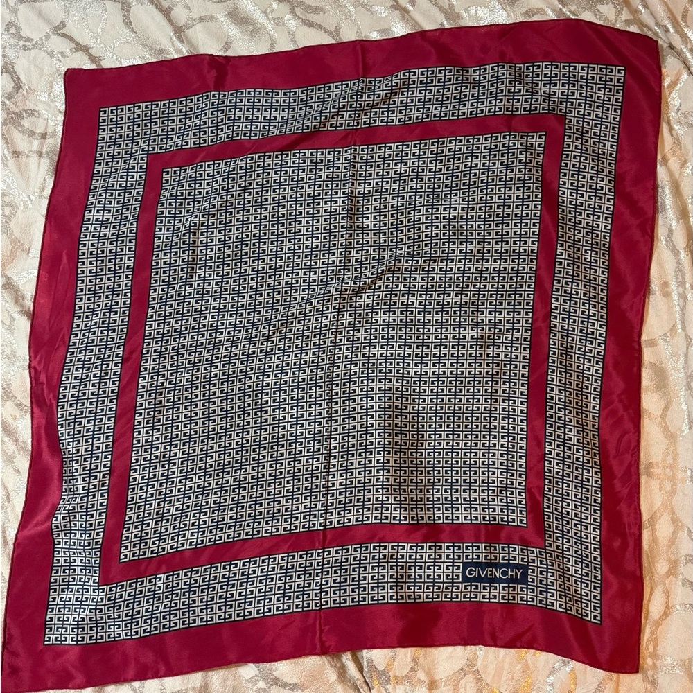 Givenchy Vintage Silk Red and Black Patterned Scarf